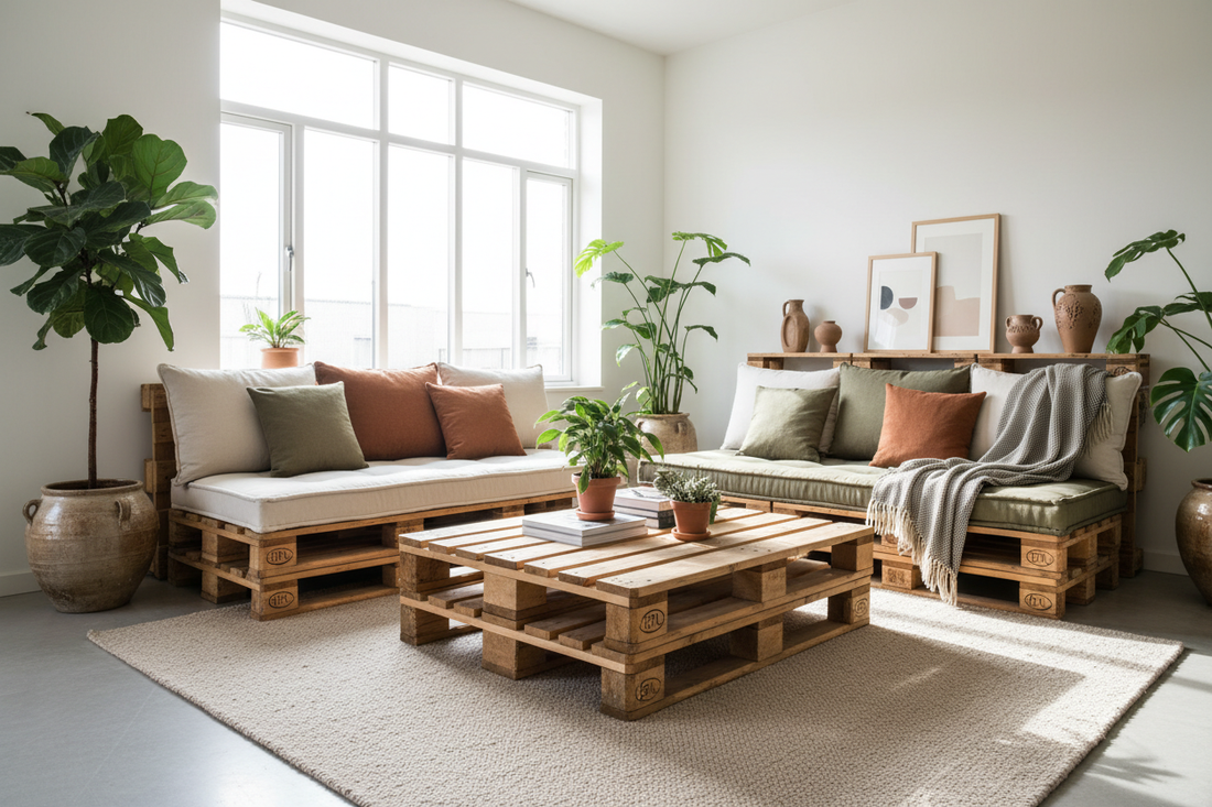 Nachhaltiges Wohnzimmer mit modernen Palettenmöbeln