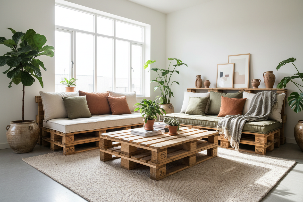 Nachhaltiges Wohnzimmer mit modernen Palettenmöbeln