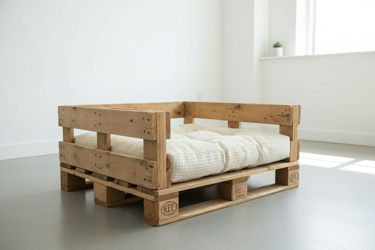 Katzenbett aus recycelten Europaletten mit Kissen