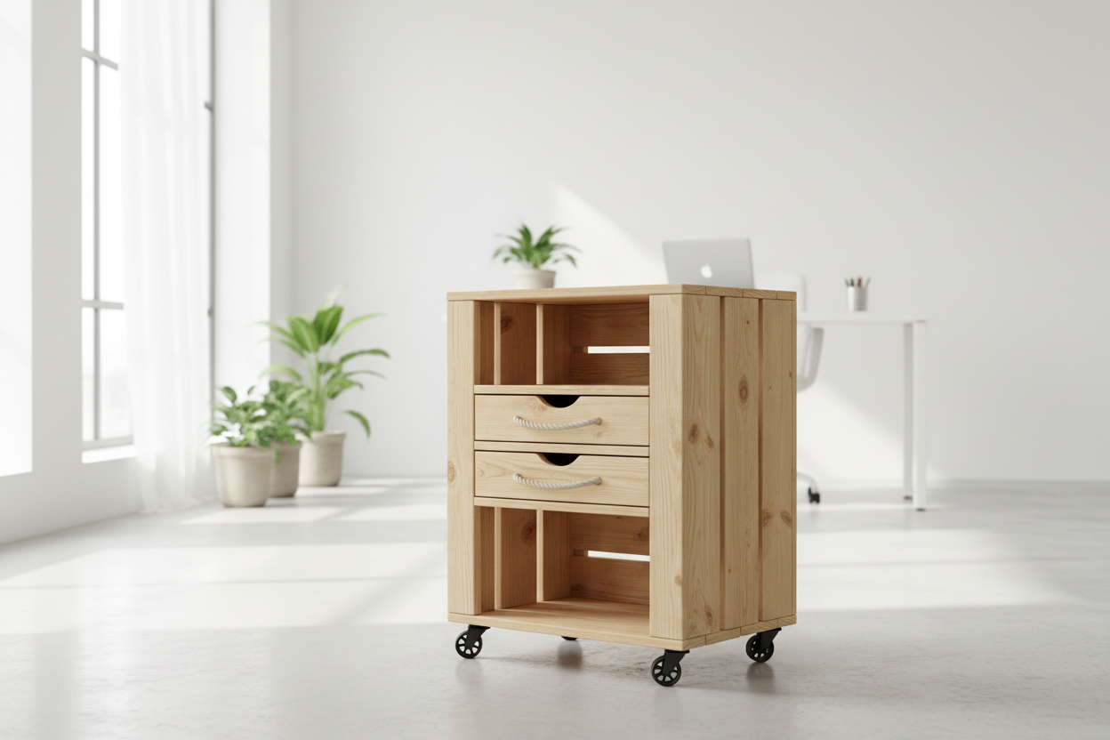 Rollcontainer / Büro-Aufbewahrung aus recycelten Europaletten mit Rollen