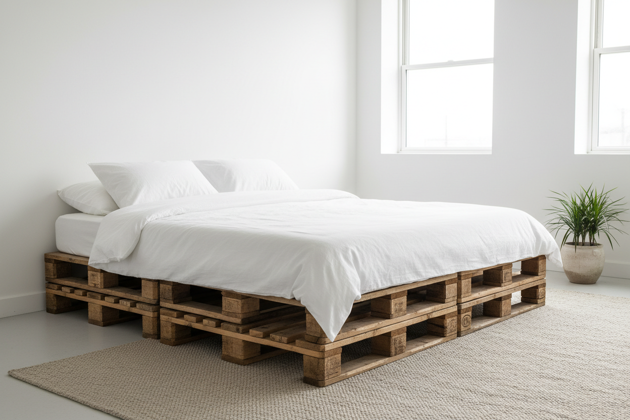 Palettenbett Doppelbett 140x200 cm aus recycelten Europaletten - nachhaltig und handgefertigt